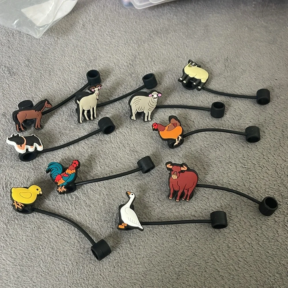 10Pcs Cute Farm Animals Straw Toppers for Stanley Cups, 10mm